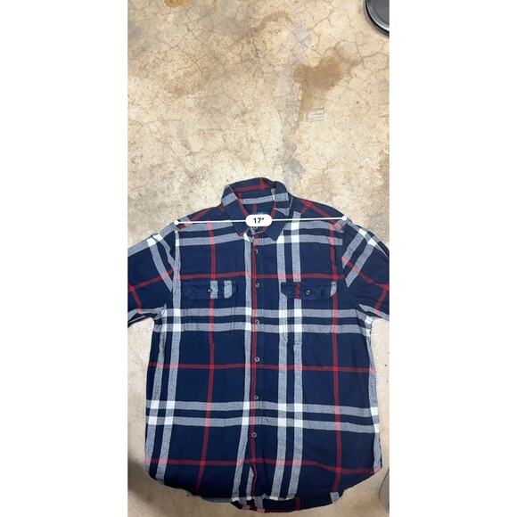 George Plaid Flannel Button Up Shirt M Navy Red White – Classic Y2K Streetwear - Picture 11 of 12